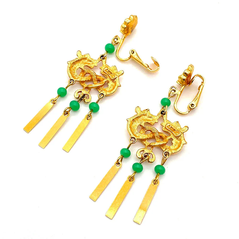 【USA輸入】ヴィンテージ ART ドラゴン ジェイドグリーン イヤリング/Vintage ART Dragon Jade Green Clip On Earrings