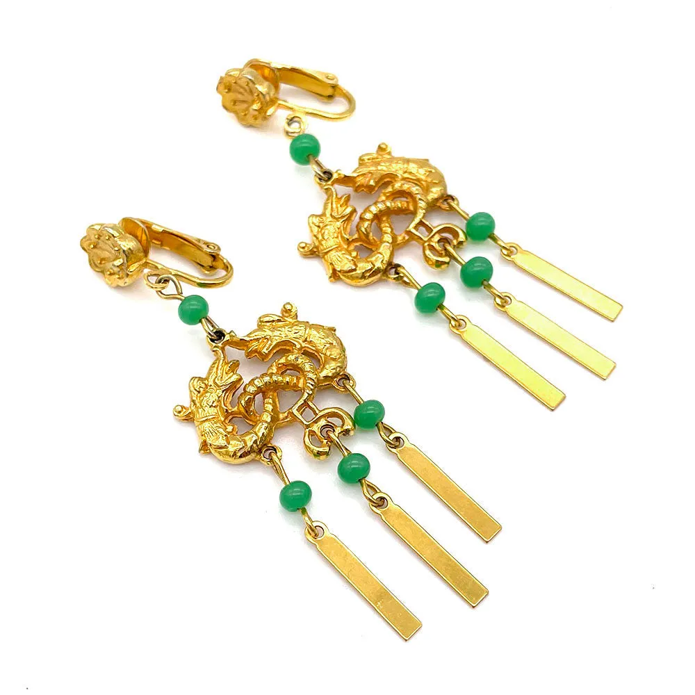 【USA輸入】ヴィンテージ ART ドラゴン ジェイドグリーン イヤリング/Vintage ART Dragon Jade Green Clip On Earrings