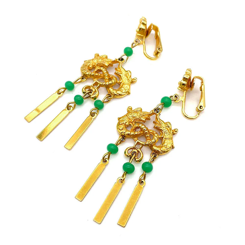 【USA輸入】ヴィンテージ ART ドラゴン ジェイドグリーン イヤリング/Vintage ART Dragon Jade Green Clip On Earrings