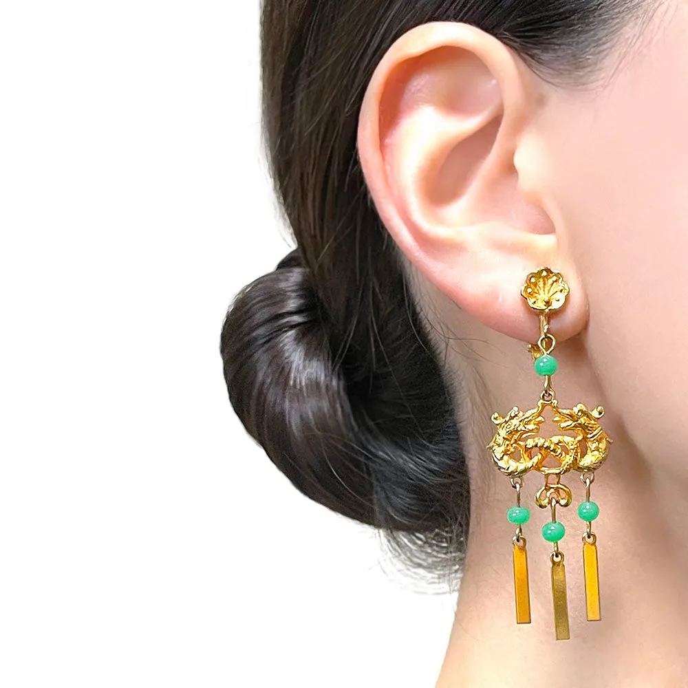 【USA輸入】ヴィンテージ ART ドラゴン ジェイドグリーン イヤリング/Vintage ART Dragon Jade Green Clip On Earrings