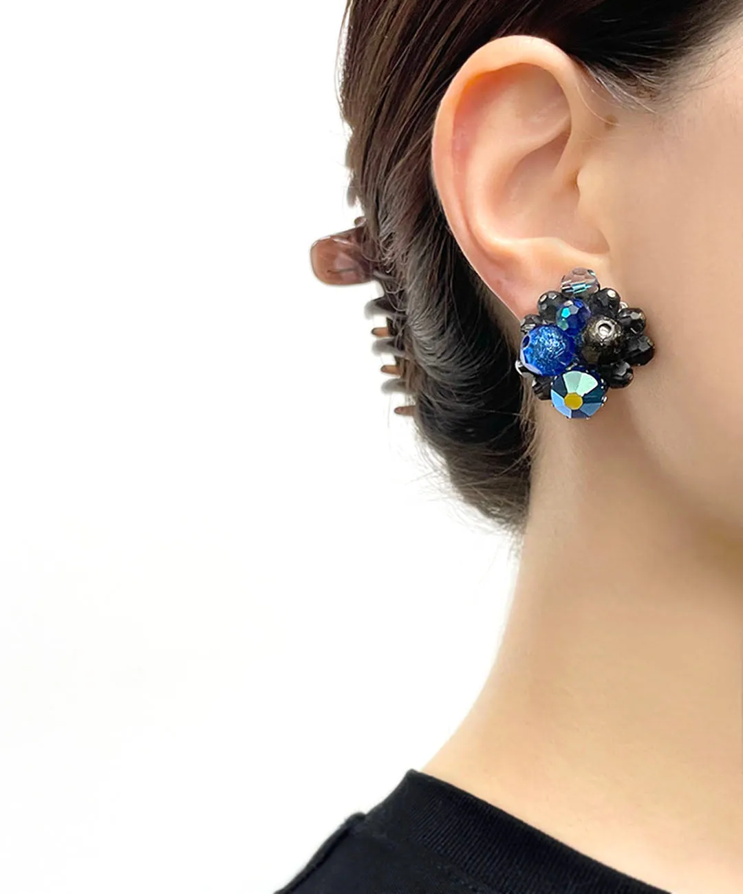 【USA輸入】ヴィンテージ EUGENE ブルー ブラック オーロラ ビジュー イヤリング/Vintage EUGENE Blue Black Aurora Bijou Clip On Earrings