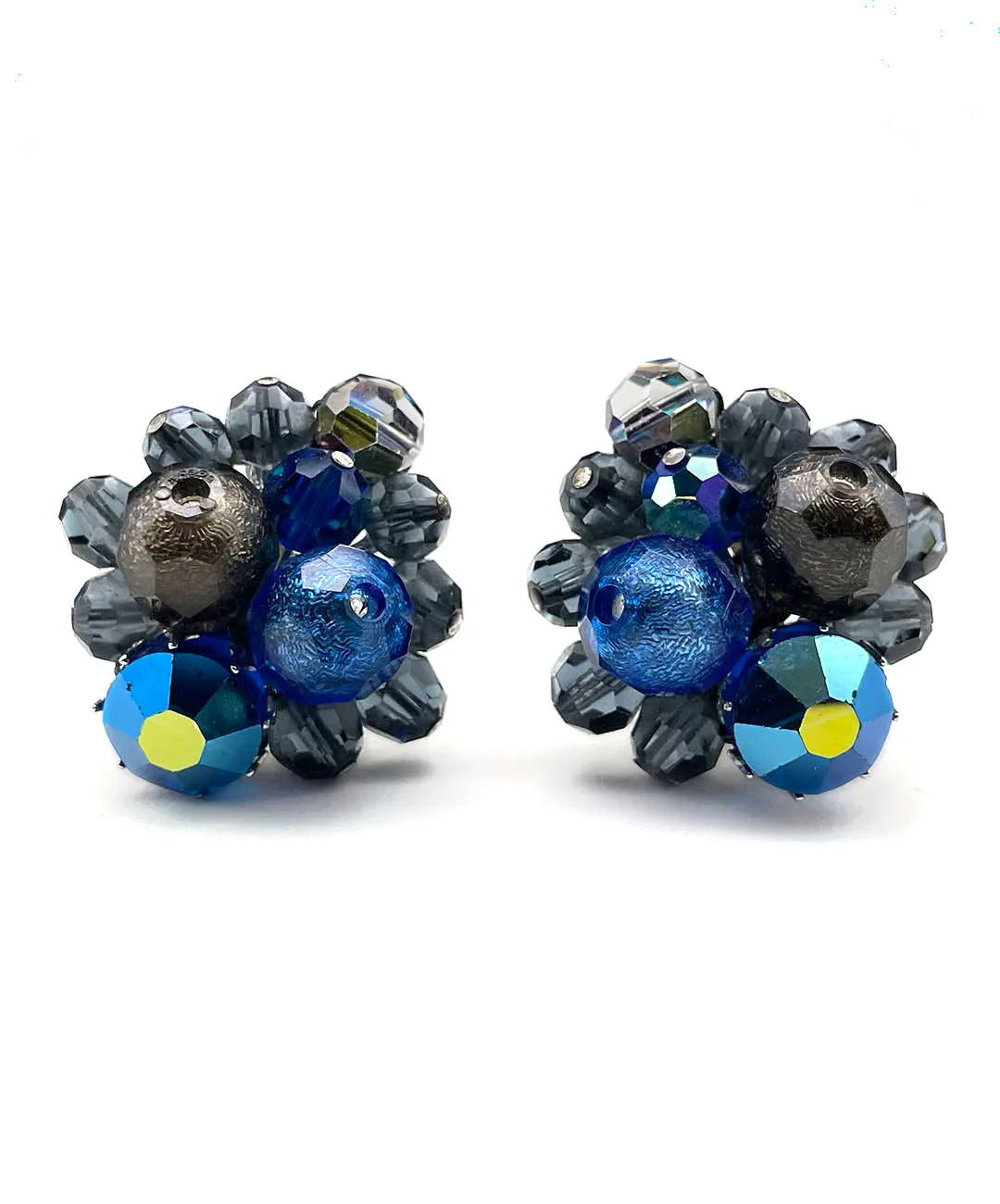 【USA輸入】ヴィンテージ EUGENE ブルー ブラック オーロラ ビジュー イヤリング/Vintage EUGENE Blue Black Aurora Bijou Clip On Earrings