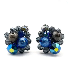 【USA輸入】ヴィンテージ EUGENE ブルー ブラック オーロラ ビジュー イヤリング/Vintage EUGENE Blue Black Aurora Bijou Clip On Earrings