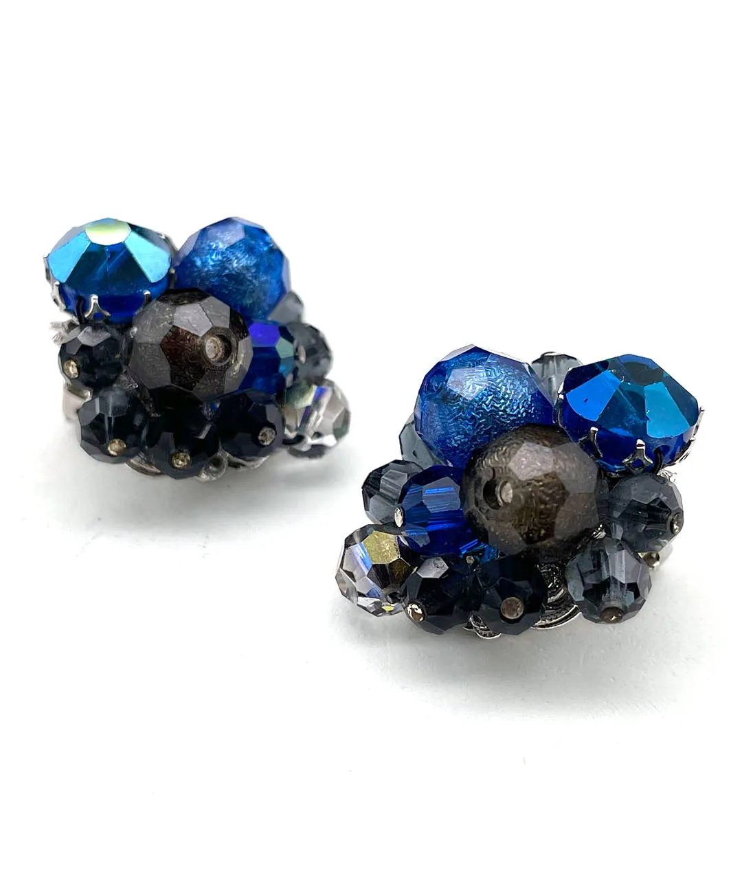 【USA輸入】ヴィンテージ EUGENE ブルー ブラック オーロラ ビジュー イヤリング/Vintage EUGENE Blue Black Aurora Bijou Clip On Earrings