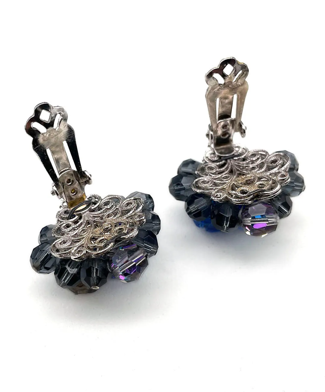 【USA輸入】ヴィンテージ EUGENE ブルー ブラック オーロラ ビジュー イヤリング/Vintage EUGENE Blue Black Aurora Bijou Clip On Earrings