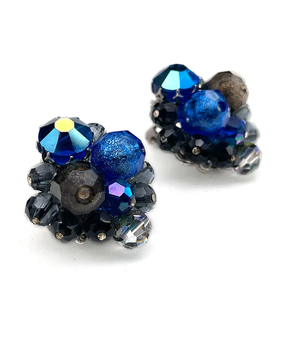 【USA輸入】ヴィンテージ EUGENE ブルー ブラック オーロラ ビジュー イヤリング/Vintage EUGENE Blue Black Aurora Bijou Clip On Earrings