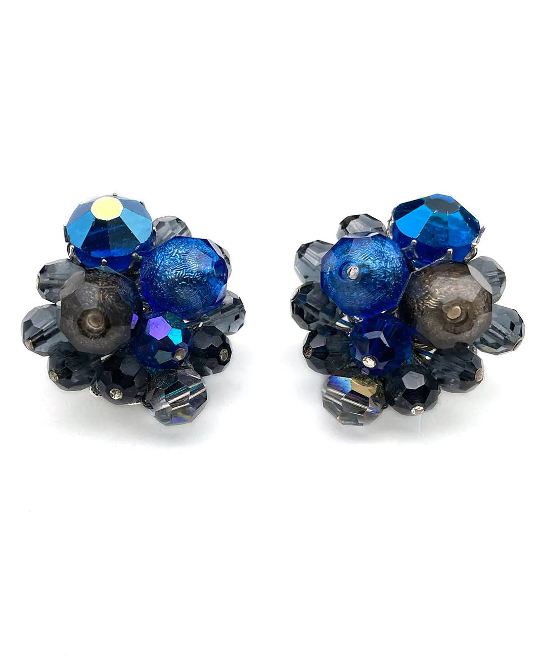 【USA輸入】ヴィンテージ EUGENE ブルー ブラック オーロラ ビジュー イヤリング/Vintage EUGENE Blue Black Aurora Bijou Clip On Earrings