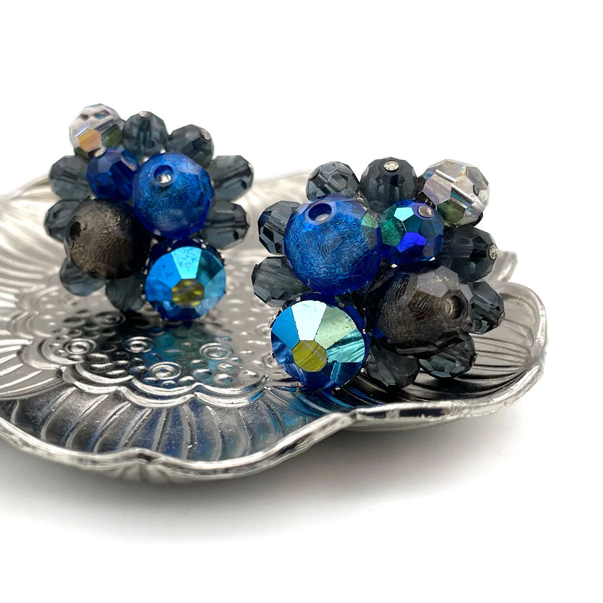 【USA輸入】ヴィンテージ EUGENE ブルー ブラック オーロラ ビジュー イヤリング/Vintage EUGENE Blue Black Aurora Bijou Clip On Earrings