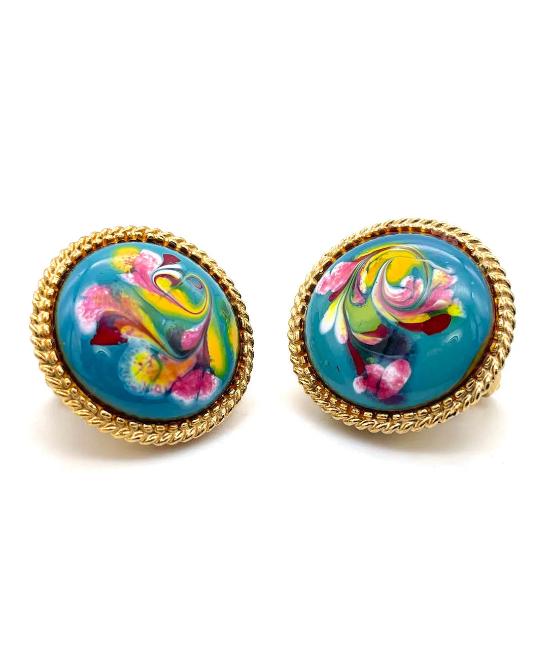 【USA輸入】ヴィンテージ FLORENZA エナメル マーブル イヤリング/Vintage FLORENZA Enamel Marble Clip On Earrings