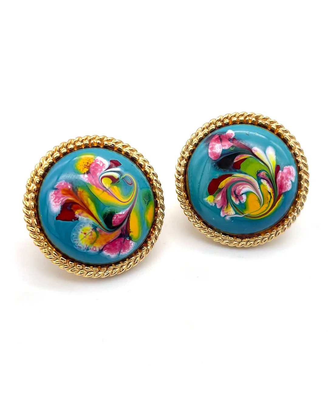 【USA輸入】ヴィンテージ FLORENZA エナメル マーブル イヤリング/Vintage FLORENZA Enamel Marble Clip On Earrings