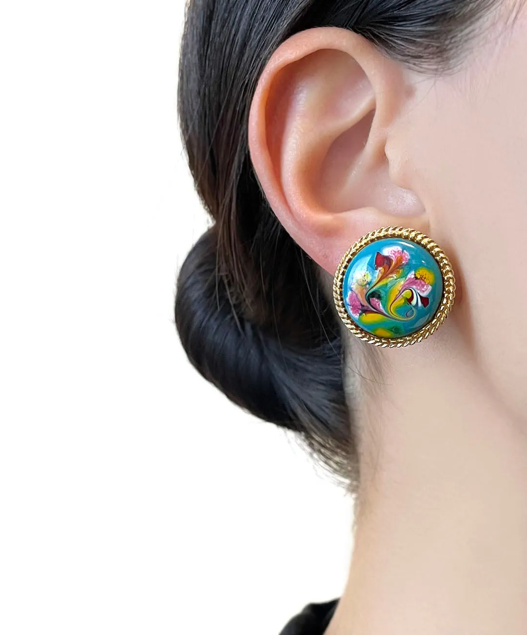 【USA輸入】ヴィンテージ FLORENZA エナメル マーブル イヤリング/Vintage FLORENZA Enamel Marble Clip On Earrings