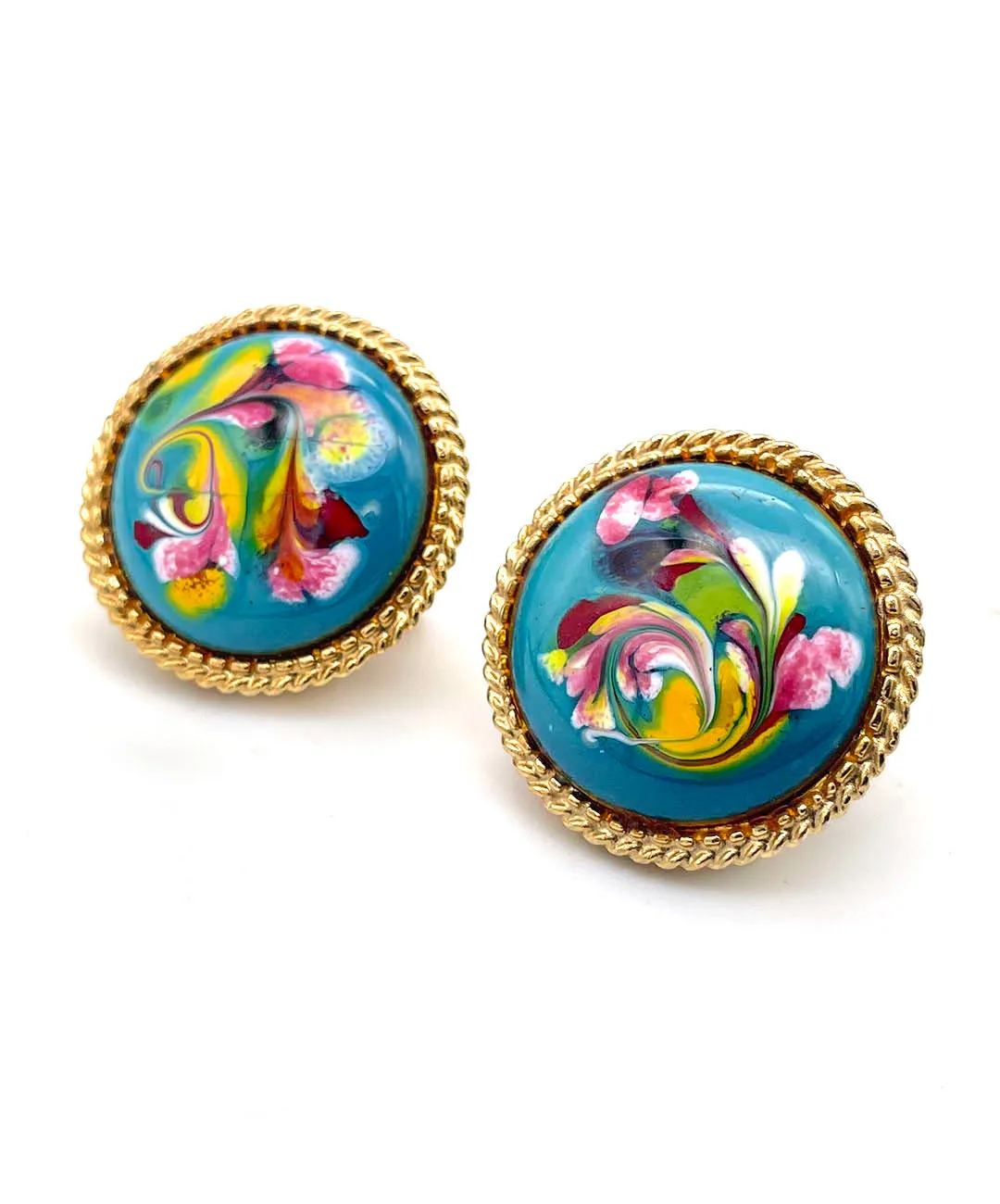 【USA輸入】ヴィンテージ FLORENZA エナメル マーブル イヤリング/Vintage FLORENZA Enamel Marble Clip On Earrings