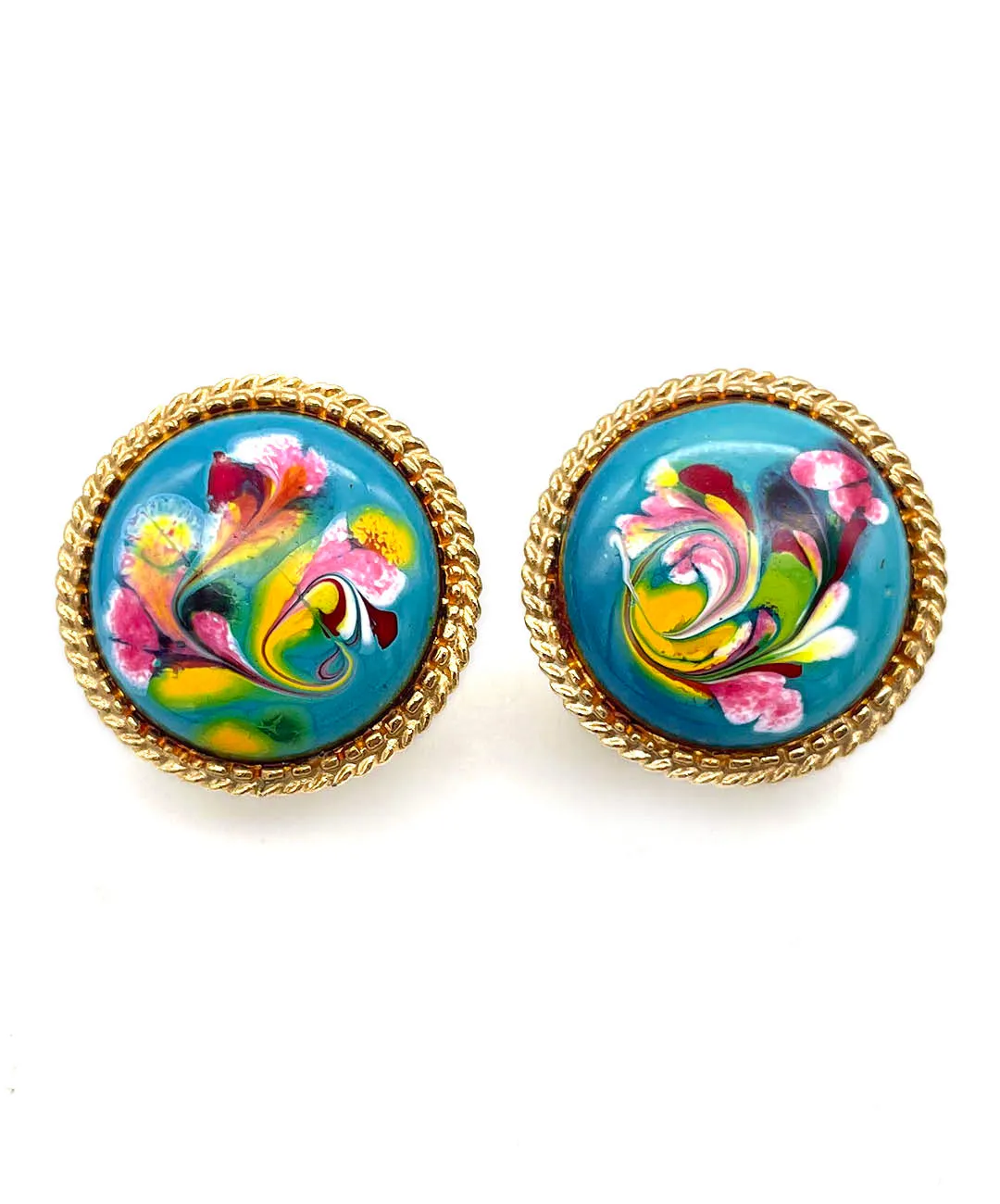 【USA輸入】ヴィンテージ FLORENZA エナメル マーブル イヤリング/Vintage FLORENZA Enamel Marble Clip On Earrings