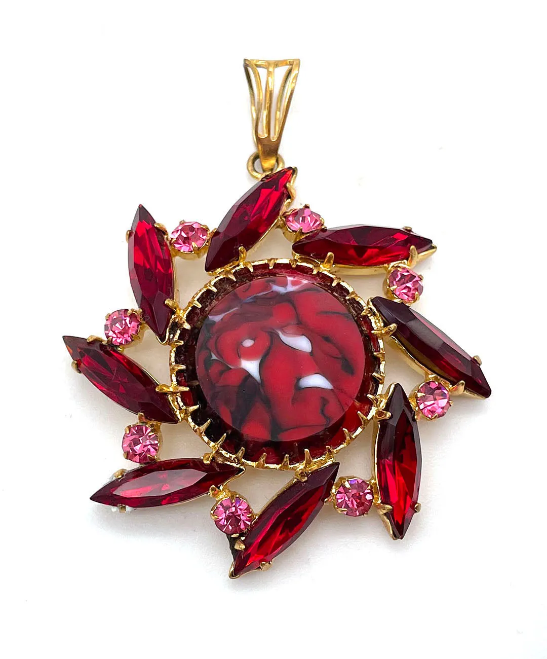 【USA輸入】ヴィンテージ Jonette Jewelry ルビーレッド マーブル ペンダント/Vintage Jonette Jewelry Red Marble Pendant