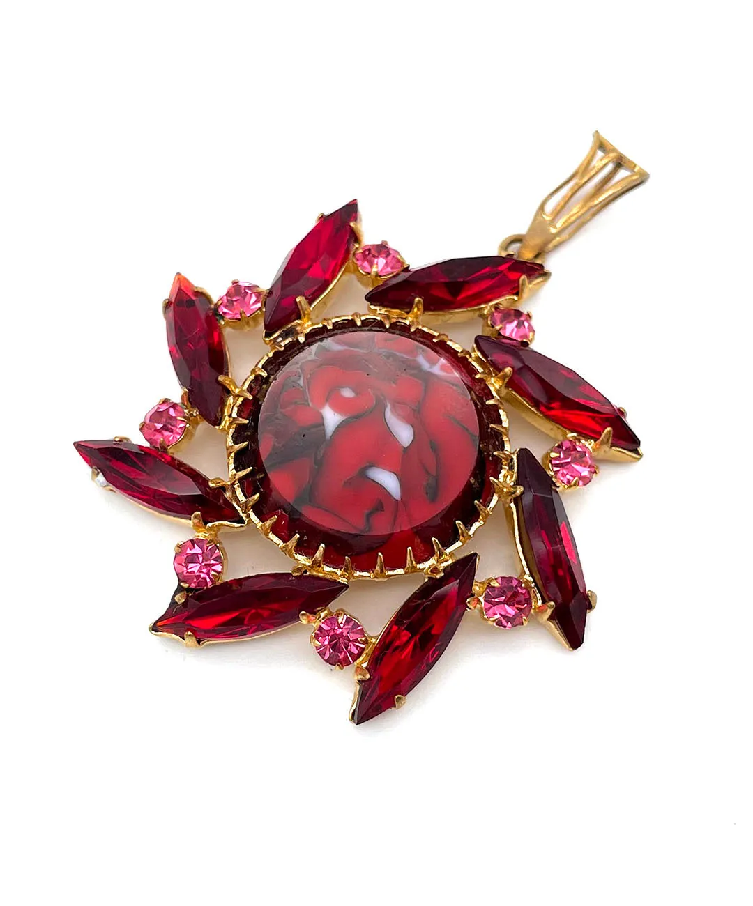 【USA輸入】ヴィンテージ Jonette Jewelry ルビーレッド マーブル ペンダント/Vintage Jonette Jewelry Red Marble Pendant