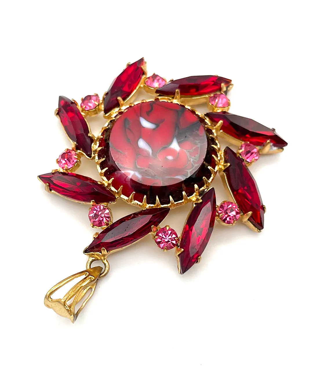 【USA輸入】ヴィンテージ Jonette Jewelry ルビーレッド マーブル ペンダント/Vintage Jonette Jewelry Red Marble Pendant