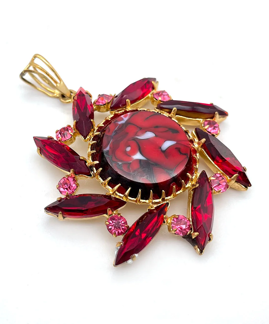 【USA輸入】ヴィンテージ Jonette Jewelry ルビーレッド マーブル ペンダント/Vintage Jonette Jewelry Red Marble Pendant