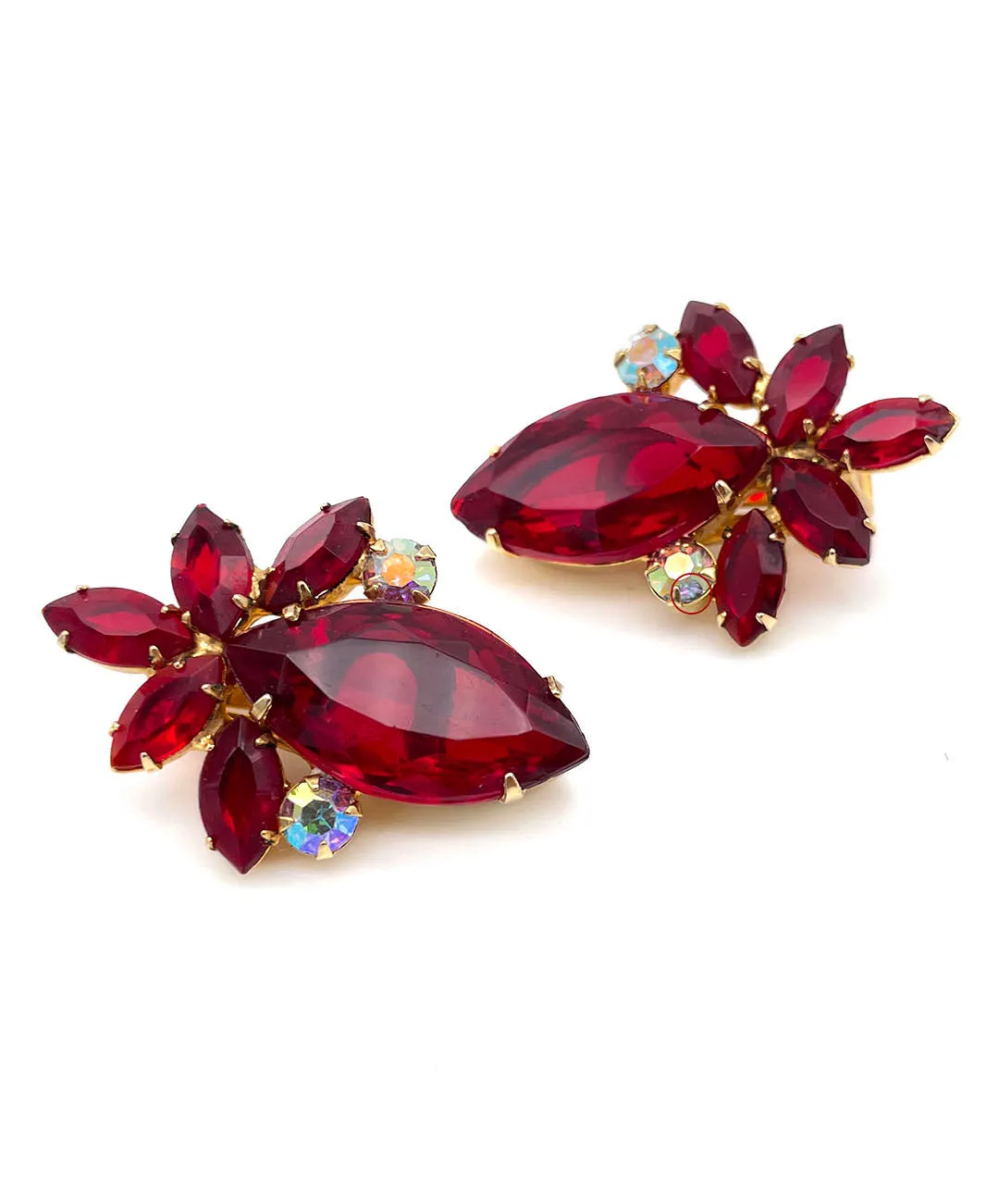 【USA輸入】ヴィンテージ JULIANA ガーネットレッド ビジュー イヤリング/Vintage JULIANA Garnet Red Bijou Clip On Earrings