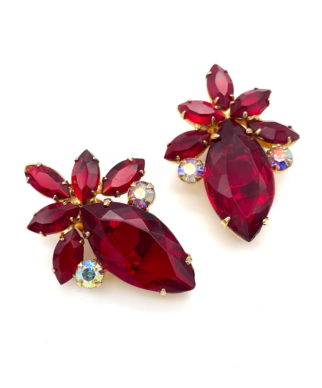 【USA輸入】ヴィンテージ JULIANA ガーネットレッド ビジュー イヤリング/Vintage JULIANA Garnet Red Bijou Clip On Earrings