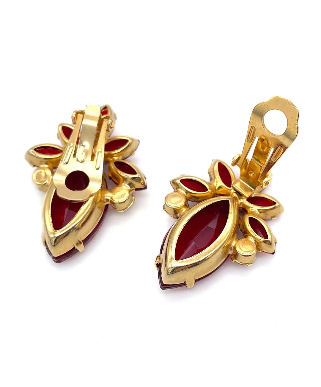 【USA輸入】ヴィンテージ JULIANA ガーネットレッド ビジュー イヤリング/Vintage JULIANA Garnet Red Bijou Clip On Earrings