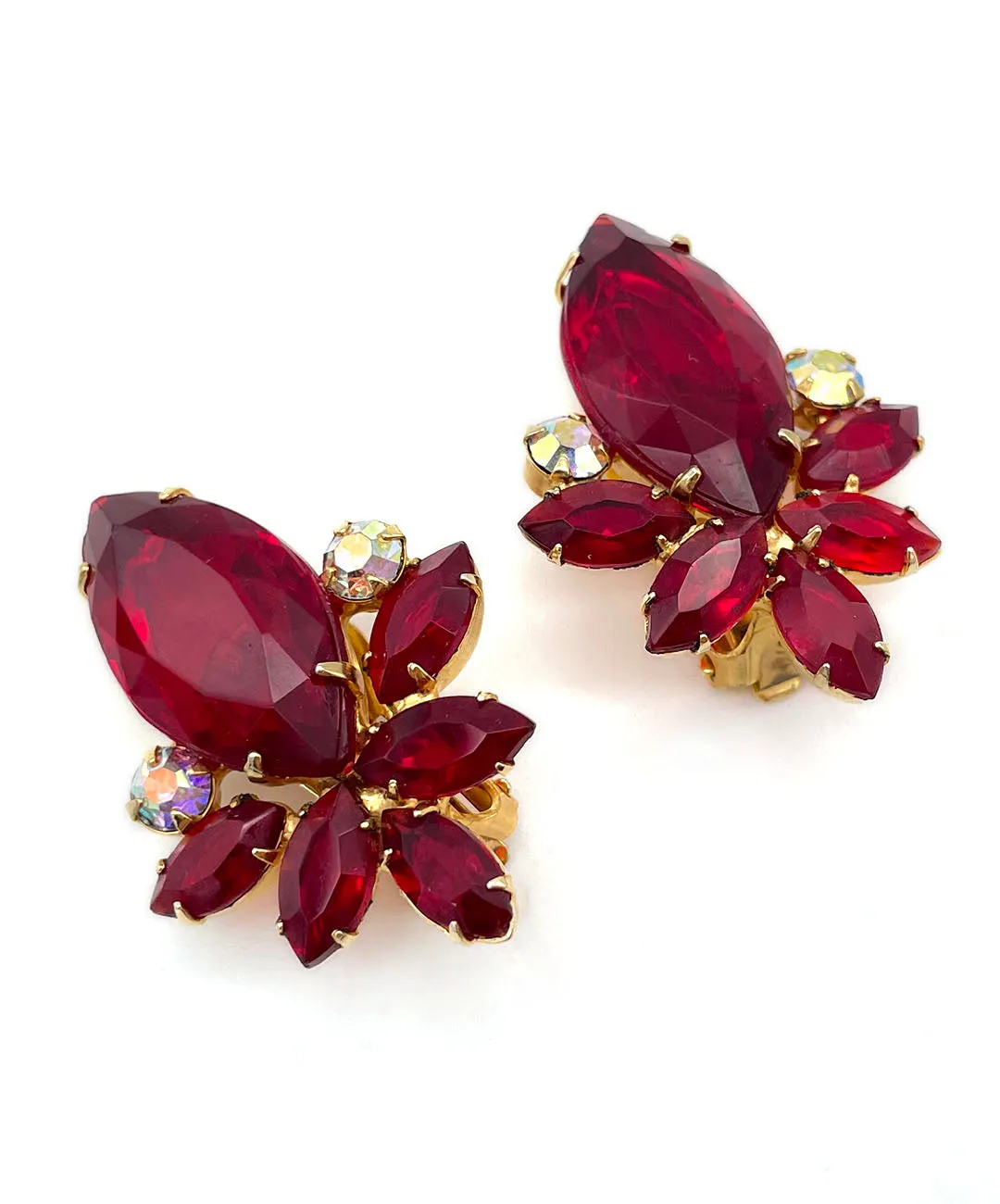 【USA輸入】ヴィンテージ JULIANA ガーネットレッド ビジュー イヤリング/Vintage JULIANA Garnet Red Bijou Clip On Earrings