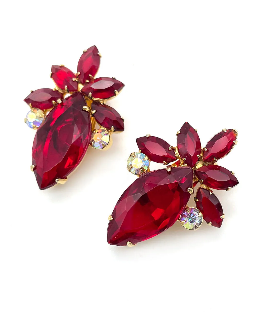 【USA輸入】ヴィンテージ JULIANA ガーネットレッド ビジュー イヤリング/Vintage JULIANA Garnet Red Bijou Clip On Earrings