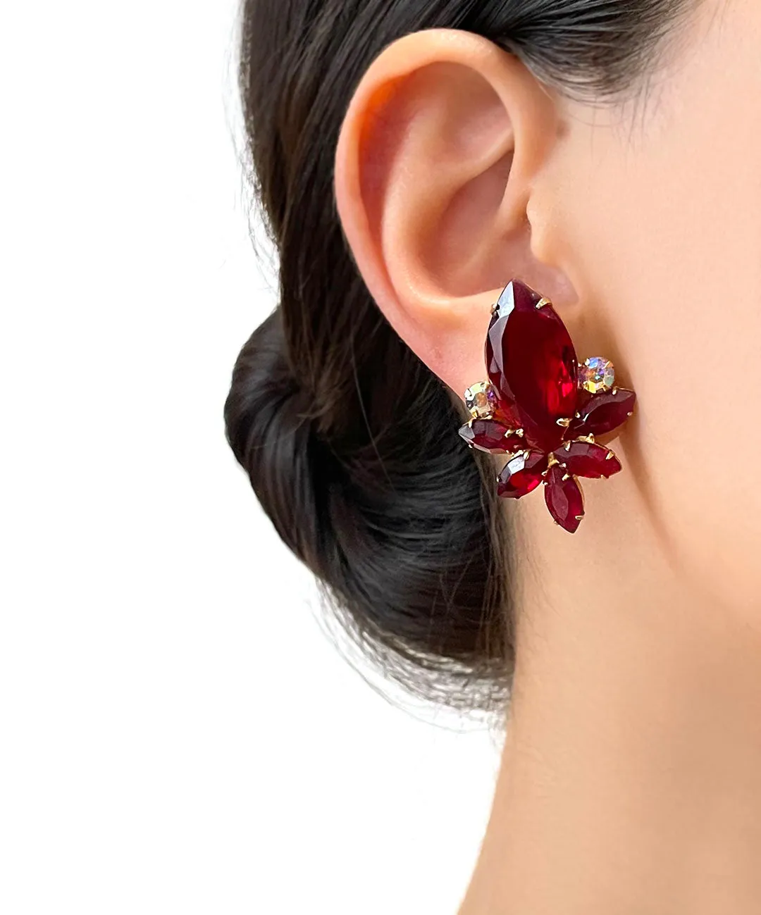 【USA輸入】ヴィンテージ JULIANA ガーネットレッド ビジュー イヤリング/Vintage JULIANA Garnet Red Bijou Clip On Earrings