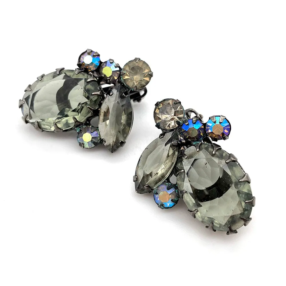 【USA輸入】ヴィンテージ JULIANA グレー オーロラ ビジュー イヤリング/Vintage JULIANA Gray Aurora Clip On Earrings