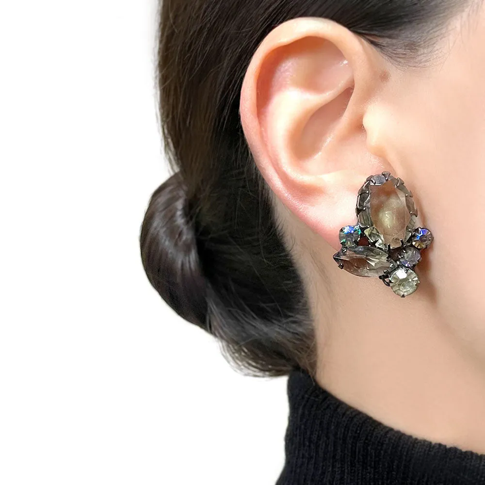 【USA輸入】ヴィンテージ JULIANA グレー オーロラ ビジュー イヤリング/Vintage JULIANA Gray Aurora Clip On Earrings