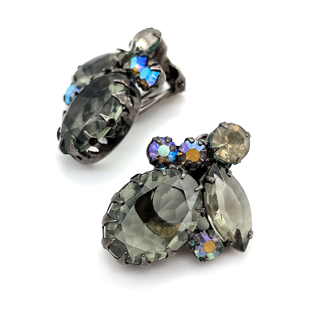 【USA輸入】ヴィンテージ JULIANA グレー オーロラ ビジュー イヤリング/Vintage JULIANA Gray Aurora Clip On Earrings