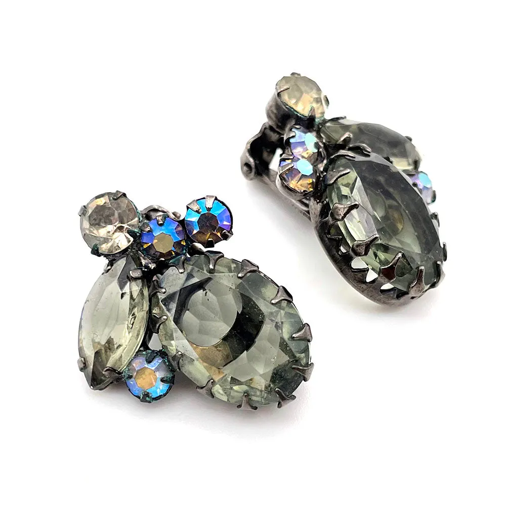 【USA輸入】ヴィンテージ JULIANA グレー オーロラ ビジュー イヤリング/Vintage JULIANA Gray Aurora Clip On Earrings