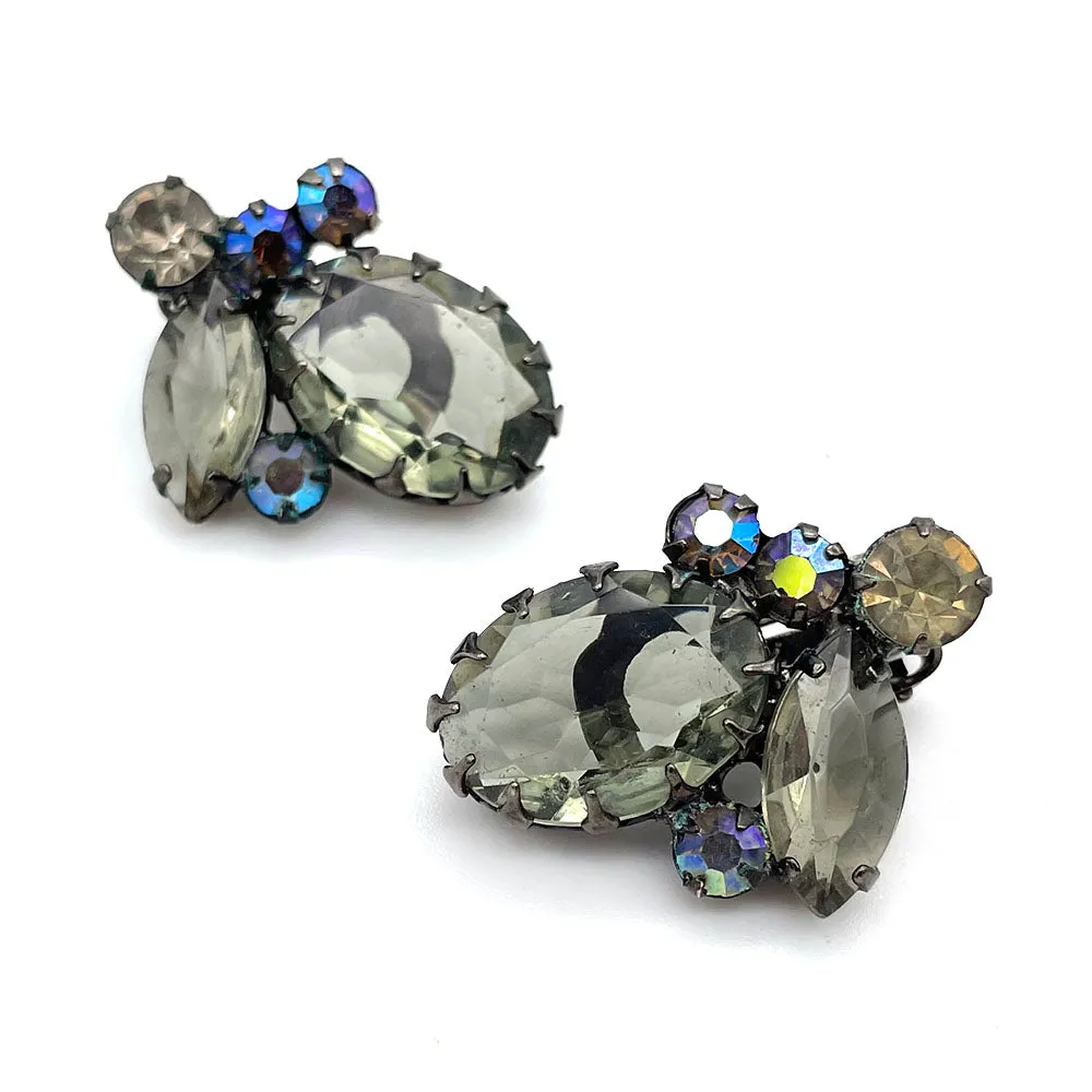 【USA輸入】ヴィンテージ JULIANA グレー オーロラ ビジュー イヤリング/Vintage JULIANA Gray Aurora Clip On Earrings