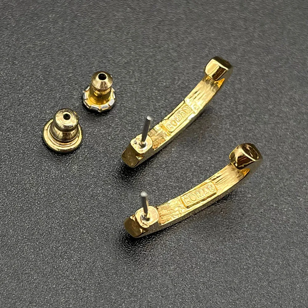 【USA輸入】ヴィンテージ ROMAN ハーフフープ クリアビジュー ピアス/Vintage ROMAN Half Hoop Bijou Post Earrings