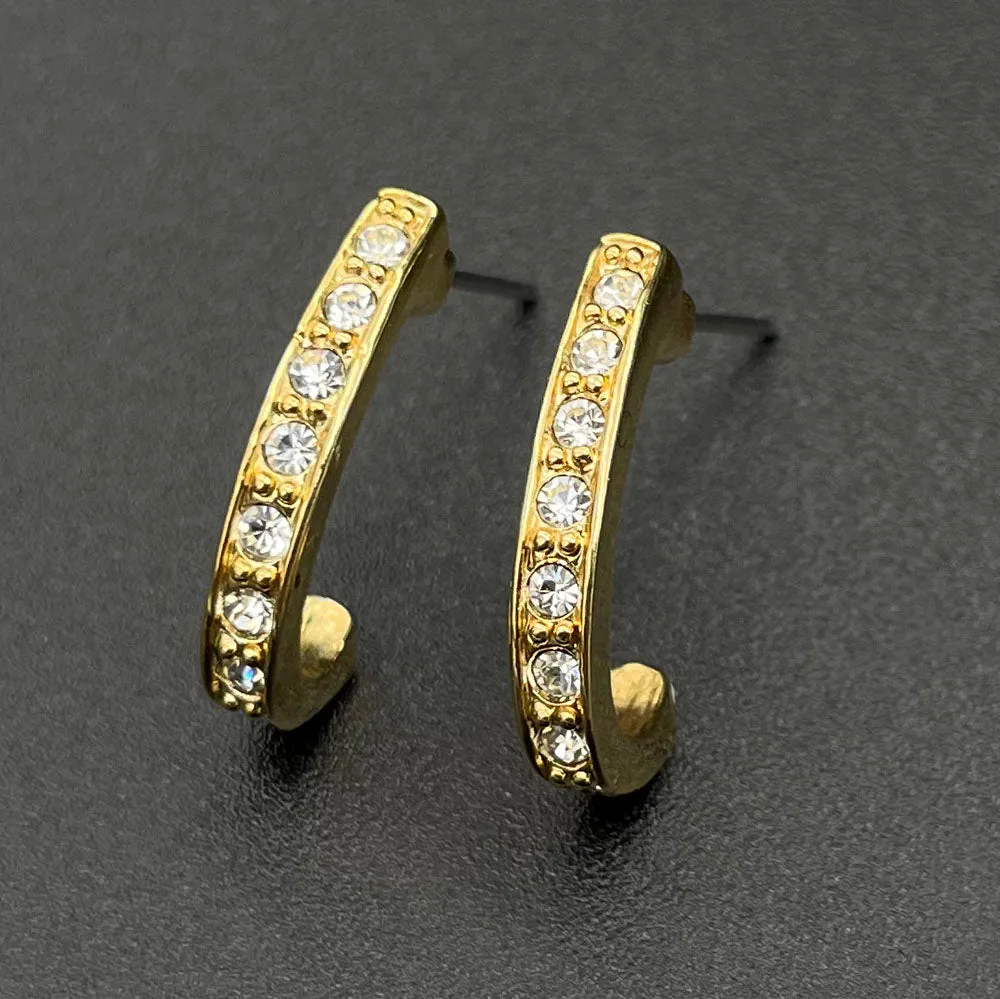 【USA輸入】ヴィンテージ ROMAN ハーフフープ クリアビジュー ピアス/Vintage ROMAN Half Hoop Bijou Post Earrings