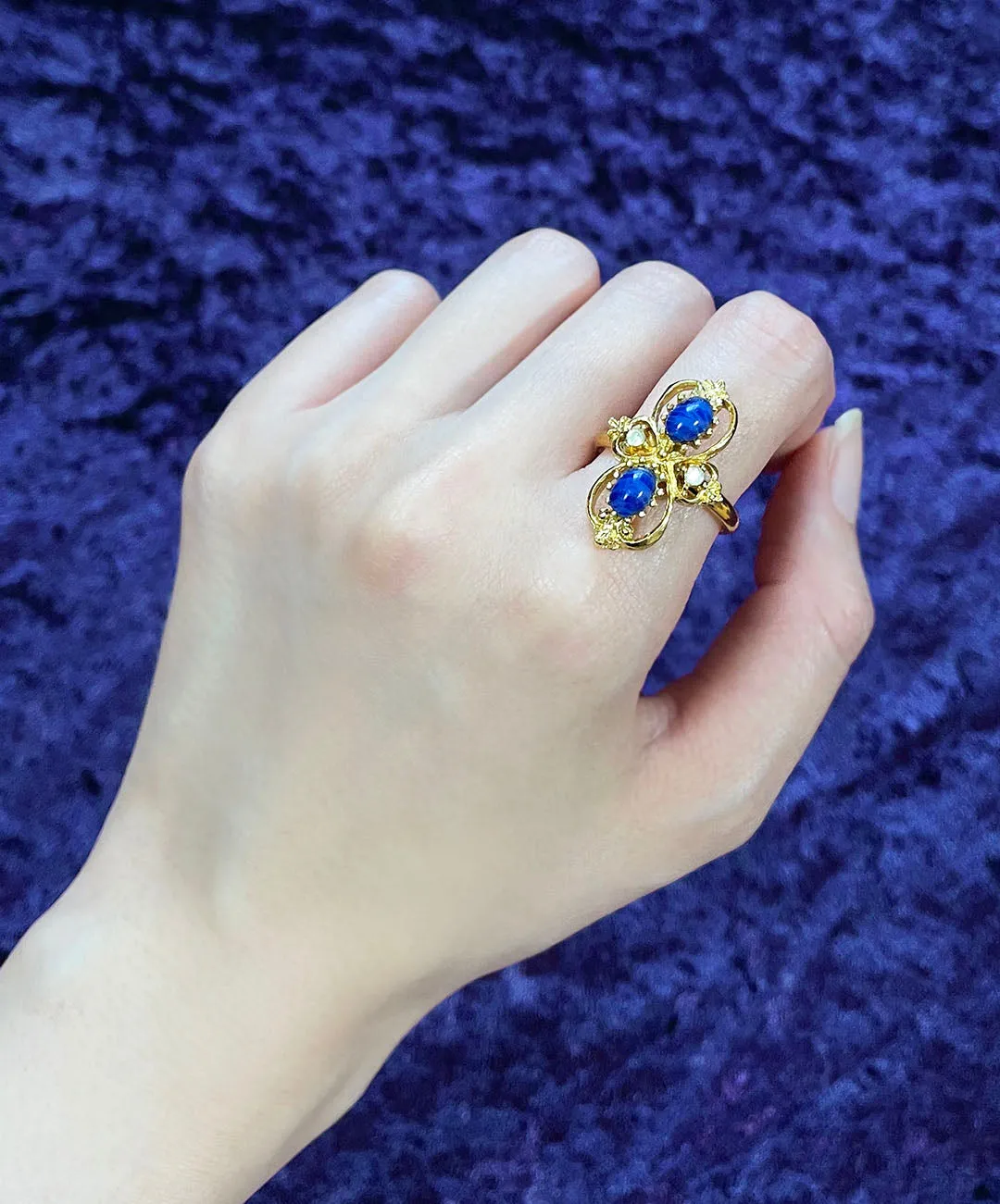 【USA輸入】ヴィンテージ VOGUE ブルー カボション ビジュー リング/Vintage VOGUE Blue Cabochon Bijou Ring