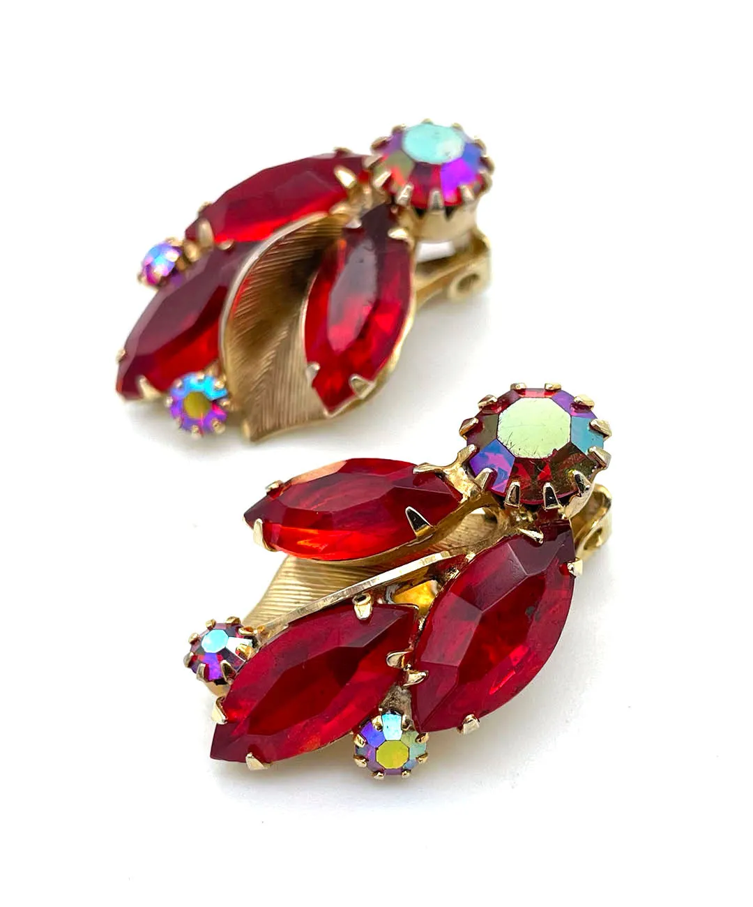 【USA輸入】ヴィンテージ WEISS レッド オーロラ イヤリング/Vintage WEISS Red Aurora Clip On Earrings