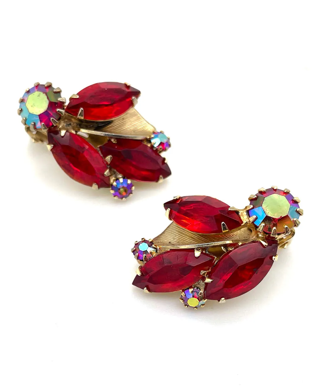 【USA輸入】ヴィンテージ WEISS レッド オーロラ イヤリング/Vintage WEISS Red Aurora Clip On Earrings