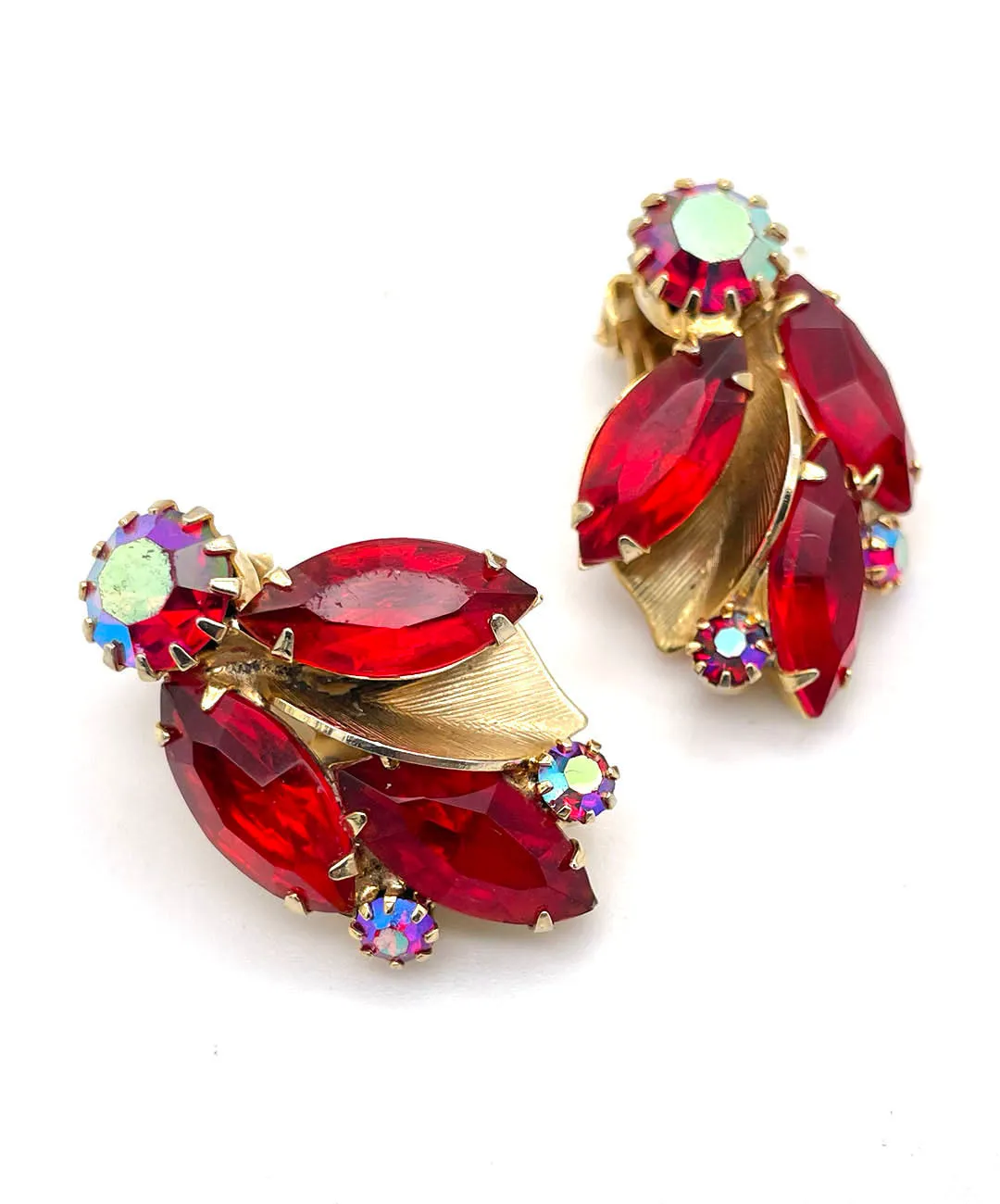 【USA輸入】ヴィンテージ WEISS レッド オーロラ イヤリング/Vintage WEISS Red Aurora Clip On Earrings