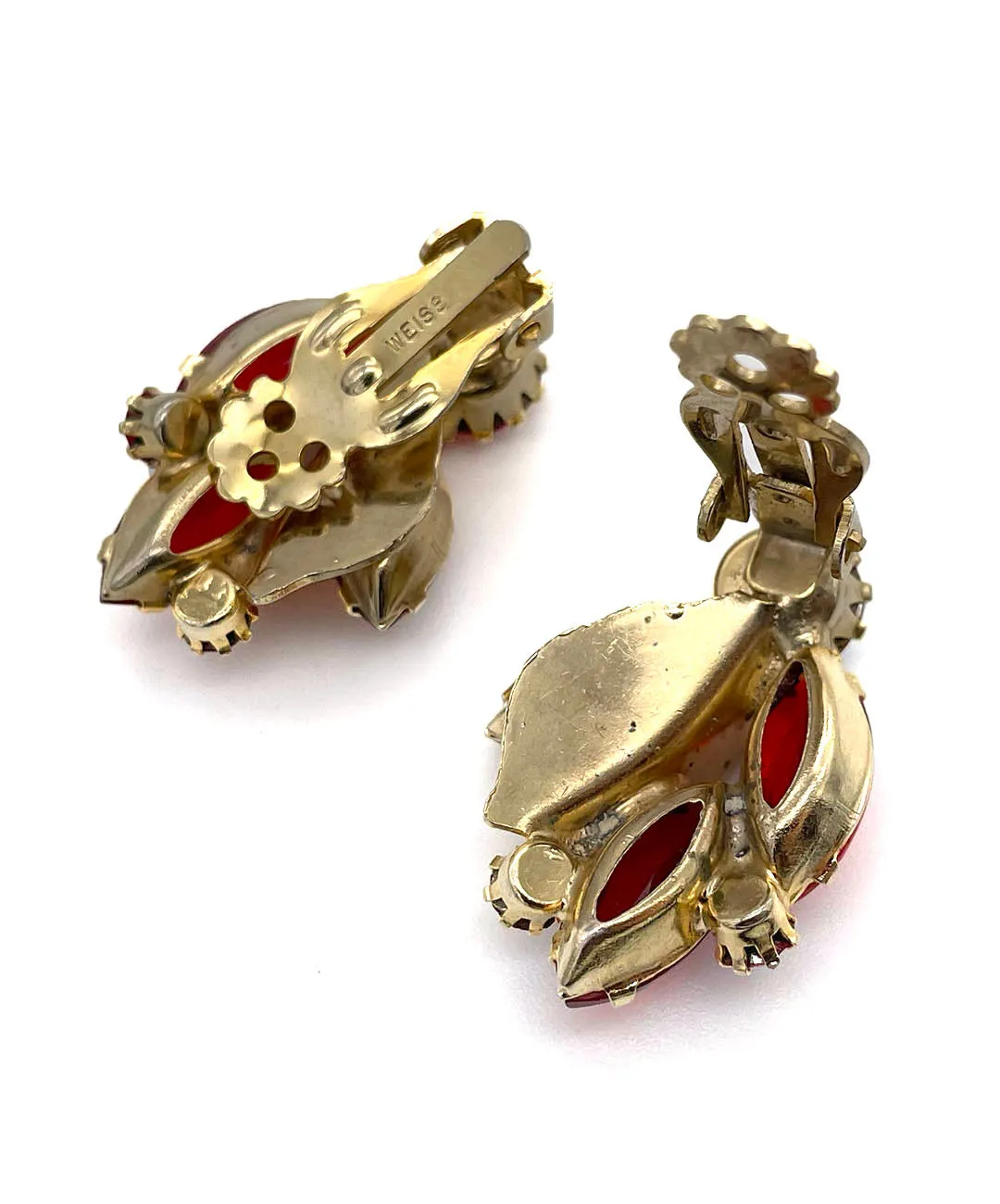 【USA輸入】ヴィンテージ WEISS レッド オーロラ イヤリング/Vintage WEISS Red Aurora Clip On Earrings