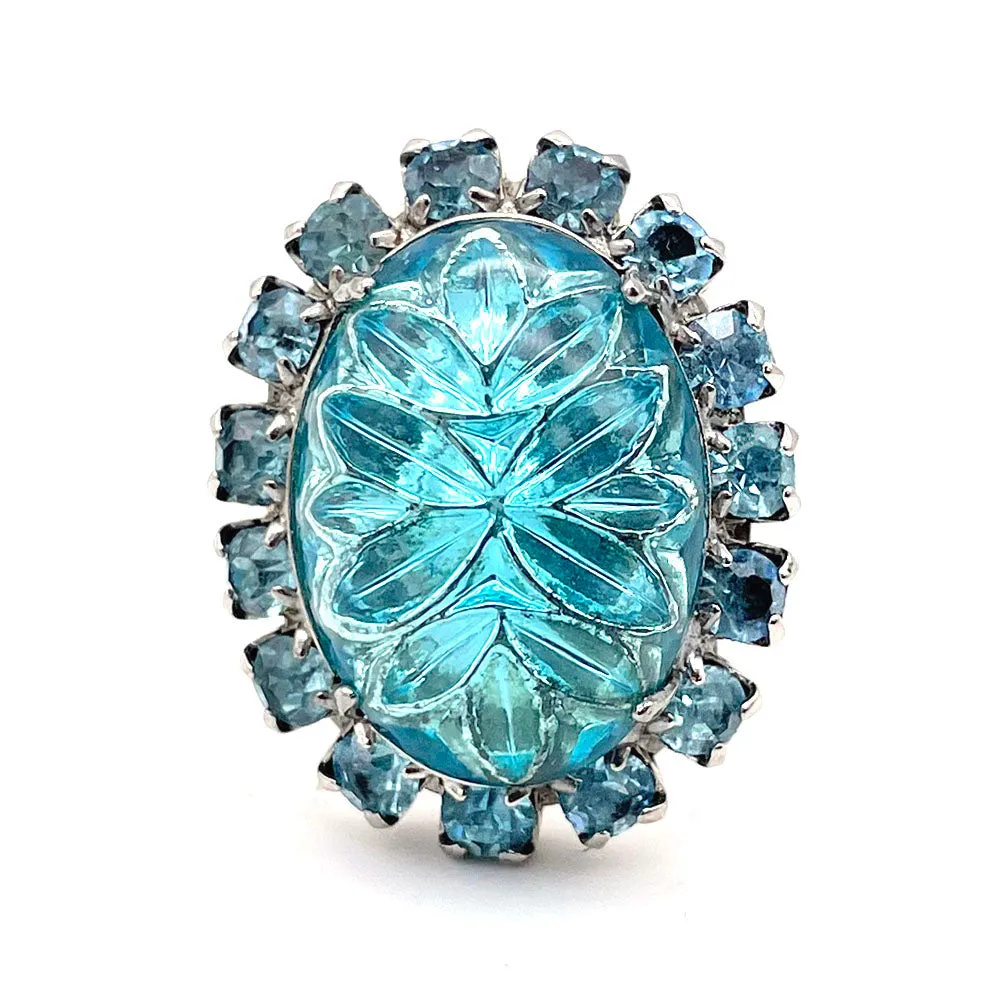 【USA輸入】ヴィンテージ アクアブルー カボションガラス ビジュー リング/Vintage Aqua Blue Cabochon Bijou Ring