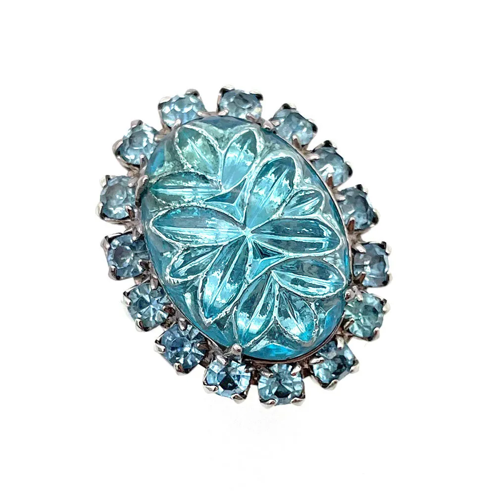 【USA輸入】ヴィンテージ アクアブルー カボションガラス ビジュー リング/Vintage Aqua Blue Cabochon Bijou Ring