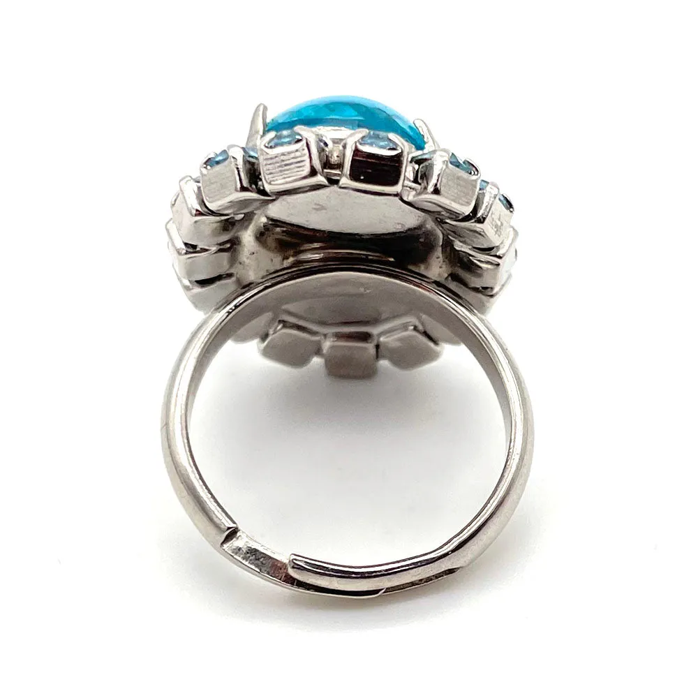 【USA輸入】ヴィンテージ アクアブルー カボションガラス ビジュー リング/Vintage Aqua Blue Cabochon Bijou Ring