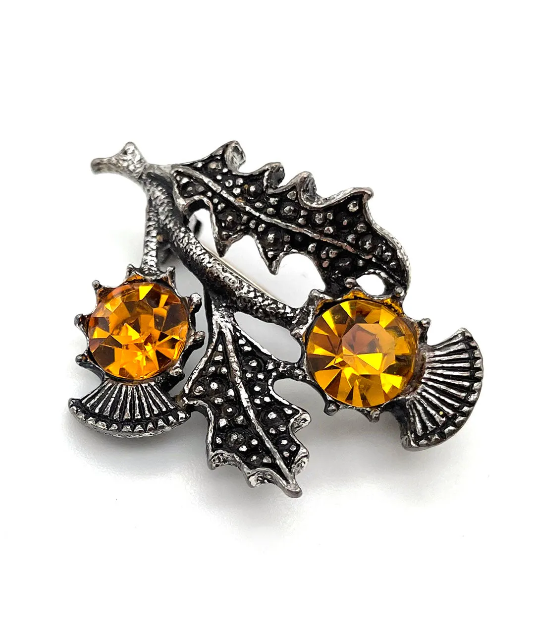 【USA輸入】ヴィンテージ アザミ トパーズオレンジ ビジュー ブローチ/Vintage Thistle Topaz Orange Brooch