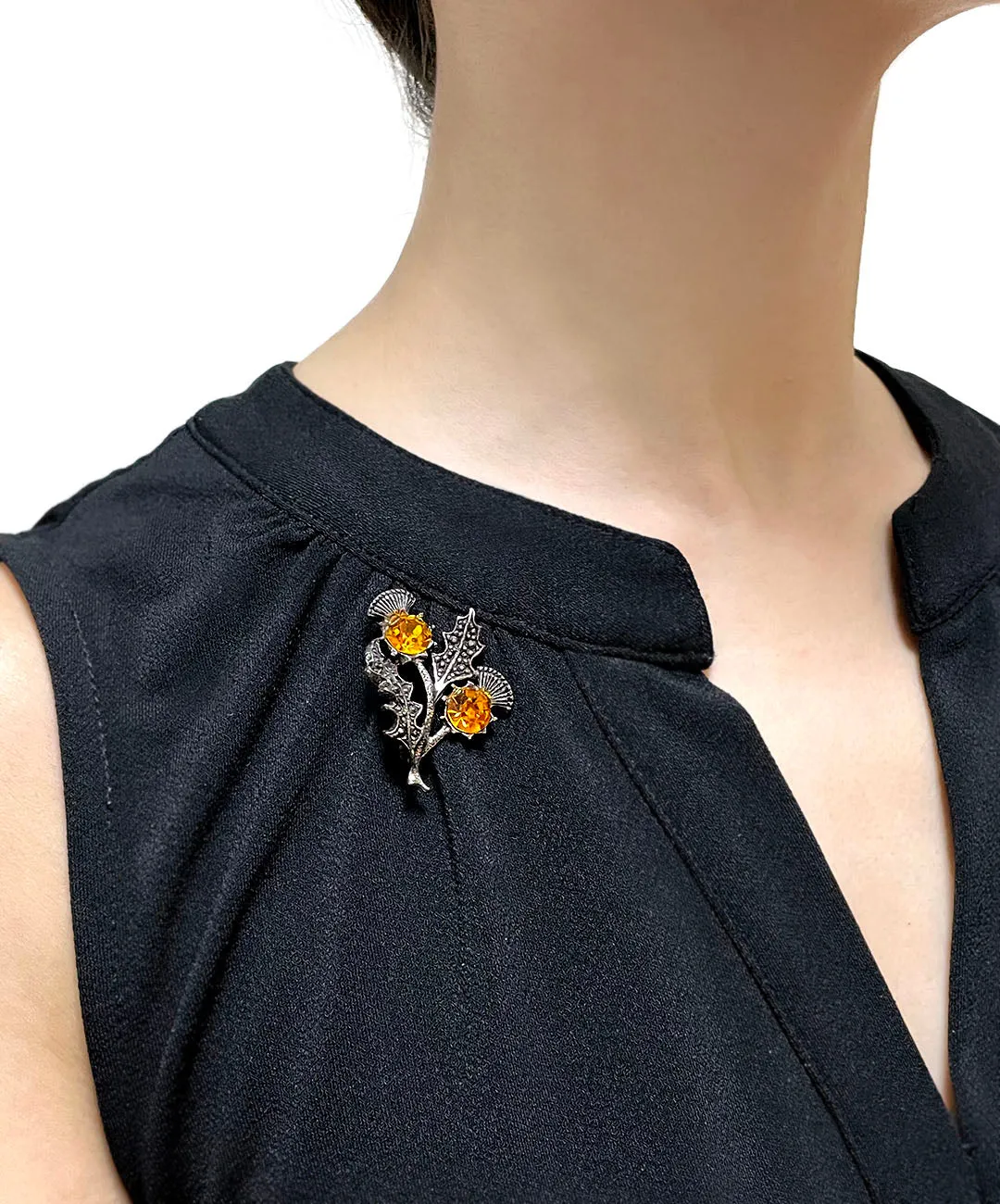 【USA輸入】ヴィンテージ アザミ トパーズオレンジ ビジュー ブローチ/Vintage Thistle Topaz Orange Brooch