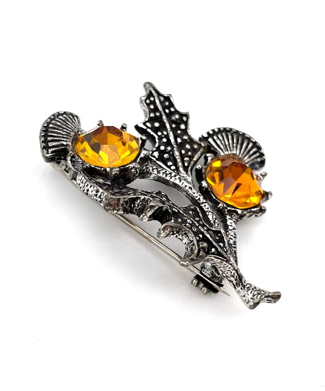 【USA輸入】ヴィンテージ アザミ トパーズオレンジ ビジュー ブローチ/Vintage Thistle Topaz Orange Brooch