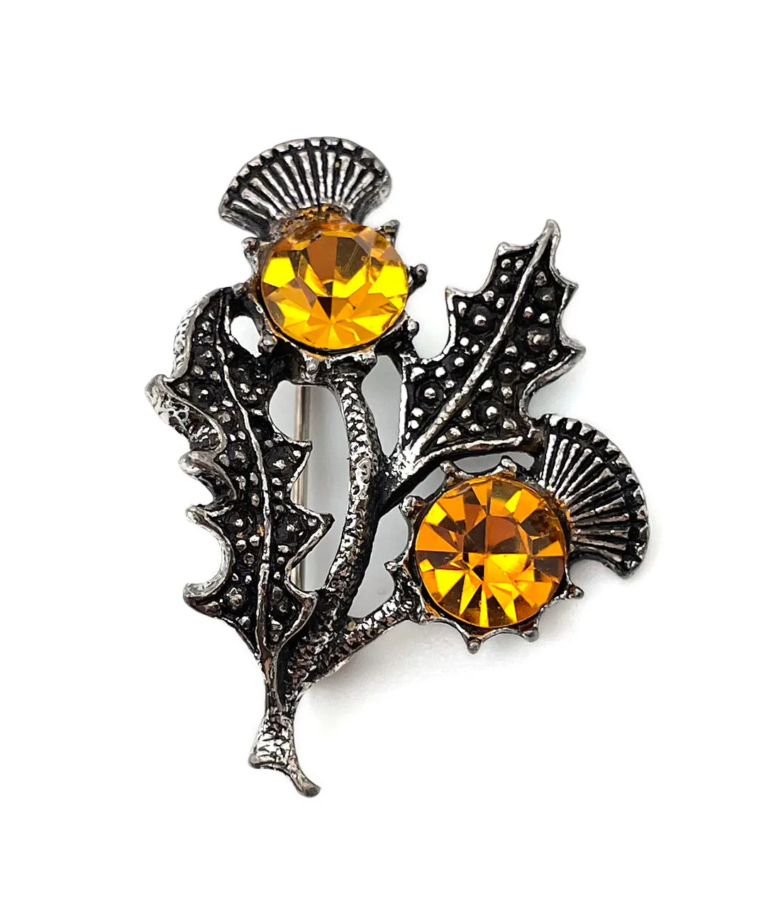 【USA輸入】ヴィンテージ アザミ トパーズオレンジ ビジュー ブローチ/Vintage Thistle Topaz Orange Brooch