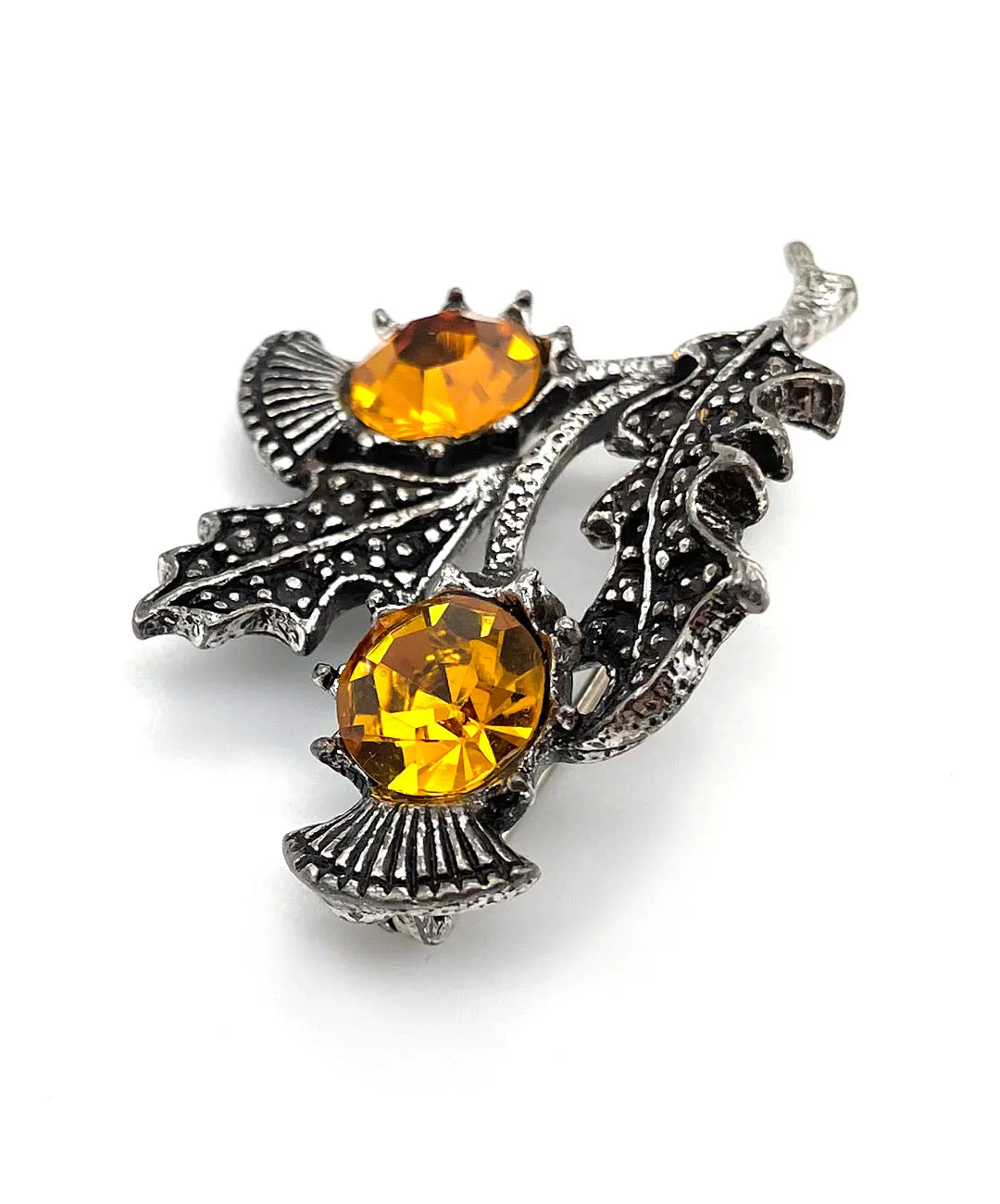 【USA輸入】ヴィンテージ アザミ トパーズオレンジ ビジュー ブローチ/Vintage Thistle Topaz Orange Brooch