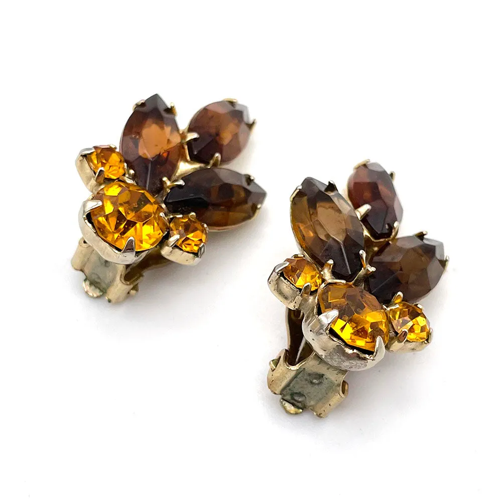 【USA輸入】ヴィンテージ アンバー オレンジ ビジュー イヤリング/Vintage Amber Orange Bijou Clip On Earrings