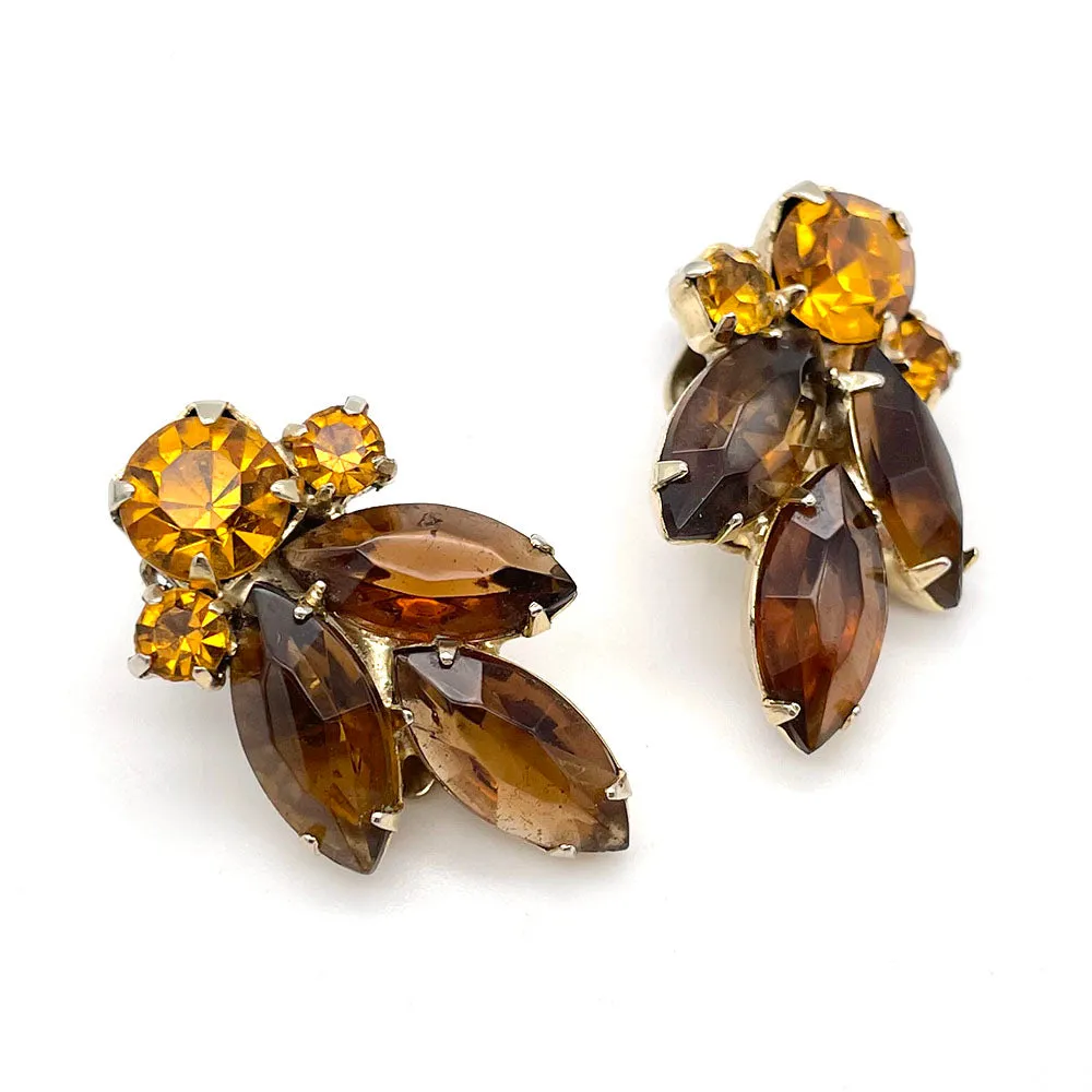 【USA輸入】ヴィンテージ アンバー オレンジ ビジュー イヤリング/Vintage Amber Orange Bijou Clip On Earrings