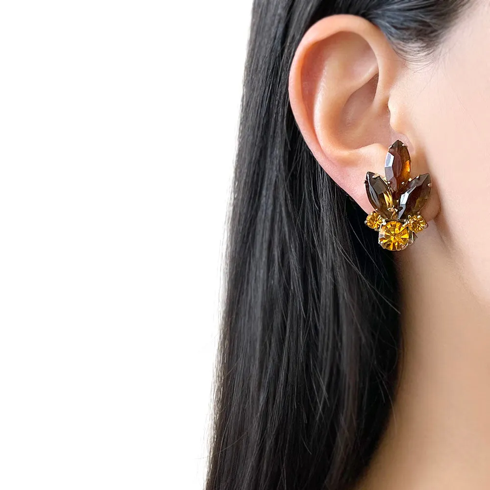 【USA輸入】ヴィンテージ アンバー オレンジ ビジュー イヤリング/Vintage Amber Orange Bijou Clip On Earrings